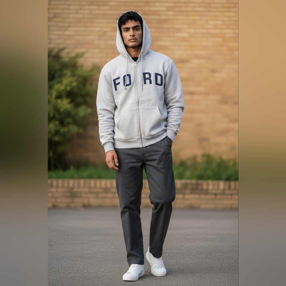 Ford Gray Zip-Up Hoodie large NWOT size Large baggy look